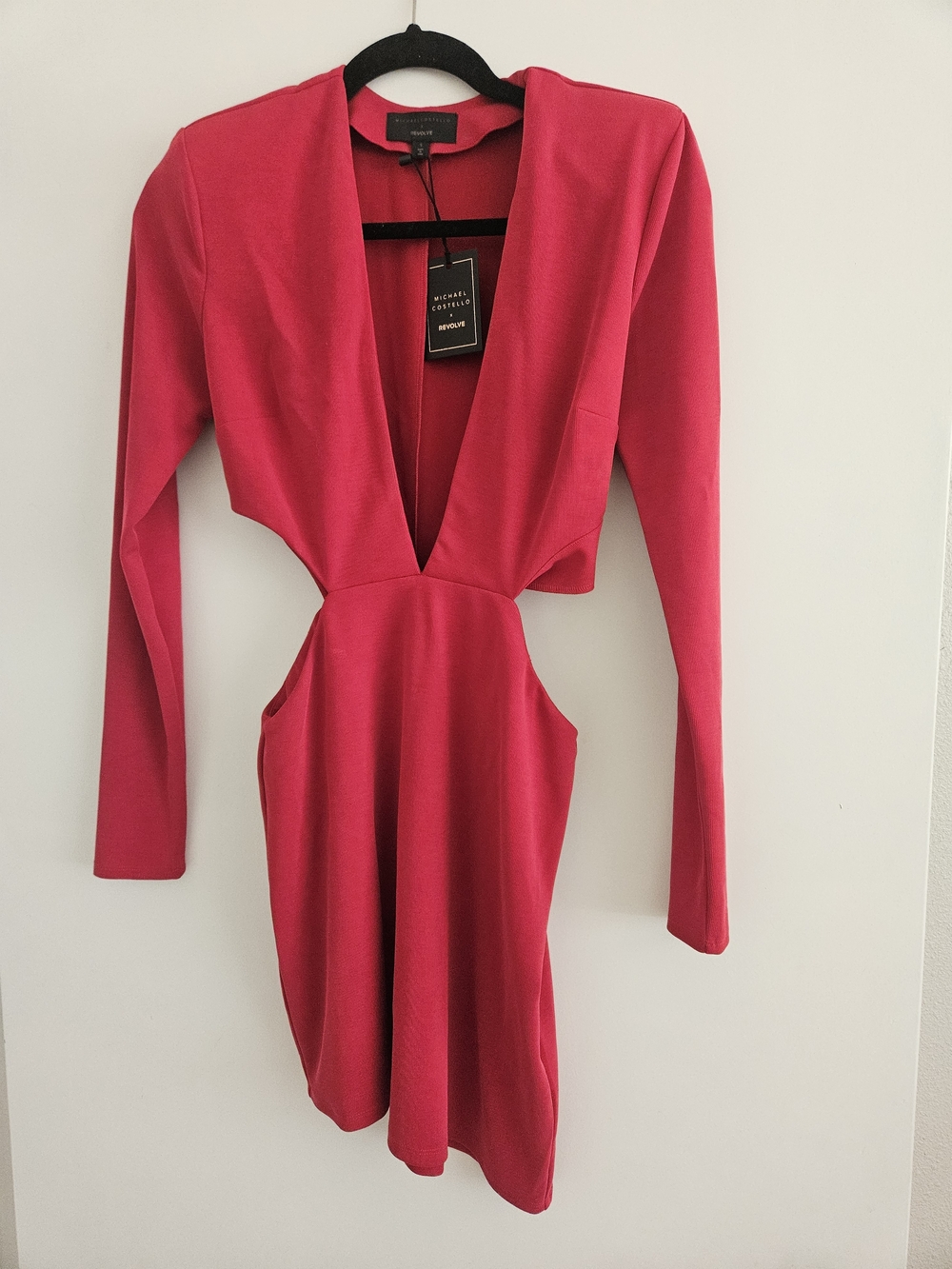 Statement Deep V Long Sleeve Mini Dress in Red